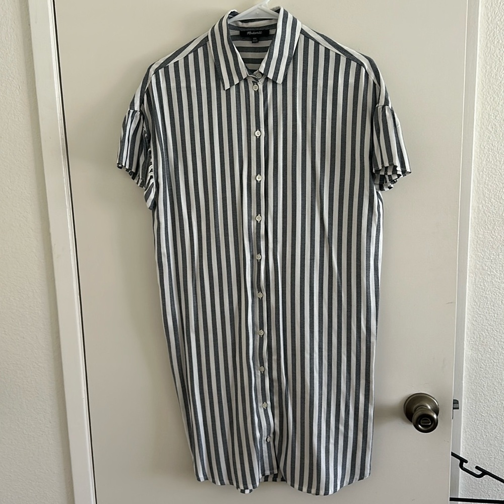 Madewell Striped Dress with Ruffle Sleeves